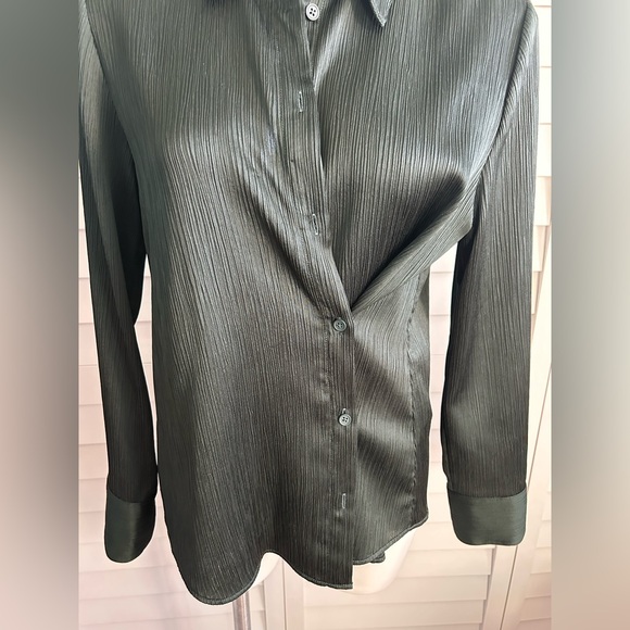 Banana Republic | crinkle asymmetrical shirt in dark juniper green - Picture 8 of 13
